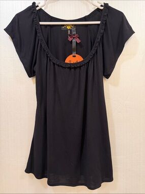 Sweetees Black Wide Scoop Neck Ruffle Trim Top
